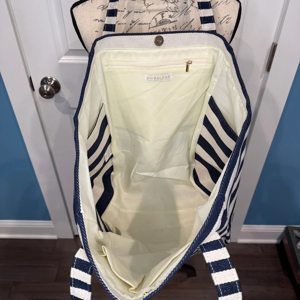 Altar’d State Striped Navy and White Canvas Tote Bag‎